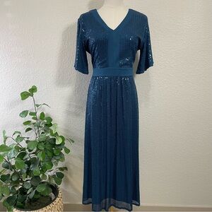 Grace Karin Teal Sequin Midi Dress